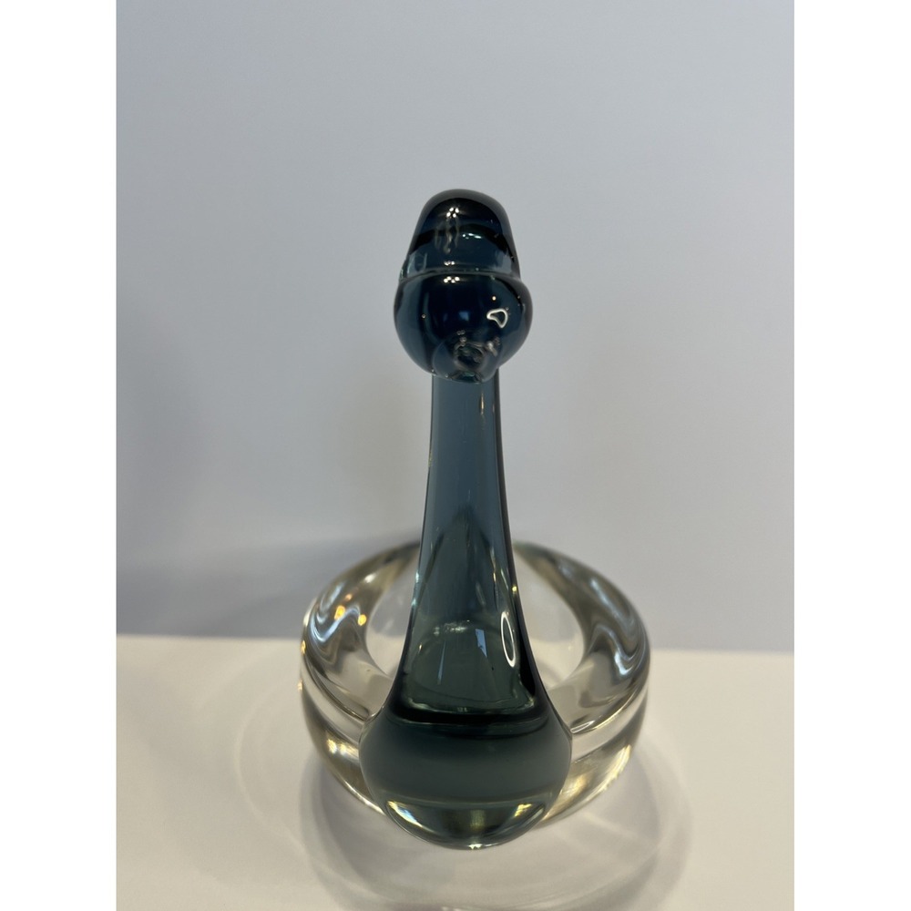 Swan Hand Blown Art Glass Jewelry Dish Smoky Blue Murano Style Trinket Bowl Vtg - Picture 2 of 12